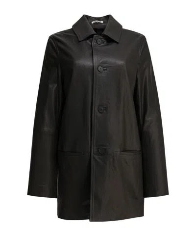 Auralee Textured-leather Jacket In Black