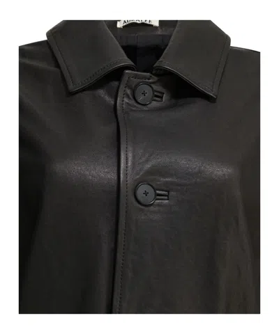 Auralee Textured-leather Jacket In Black