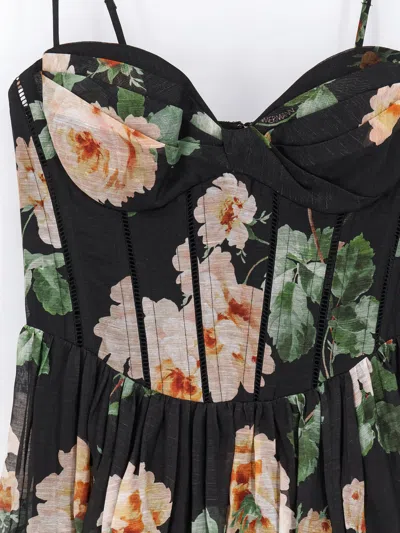 Zimmermann Luna Floral-print Linen And Silk-blend Midi Dress In Black