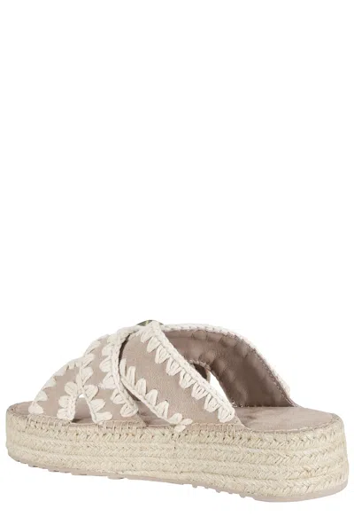Mou Handcrafted Suede Platform Sandals With Jute Sole In Gray
