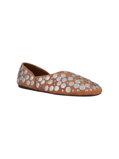 Khaite Jane Studded Suede Ballet Flats In Brown