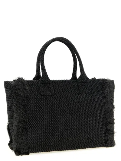 Pinko Frayed Lettering Medium Tote Bag In Black
