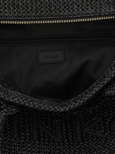 Pinko Frayed Lettering Medium Tote Bag In Black