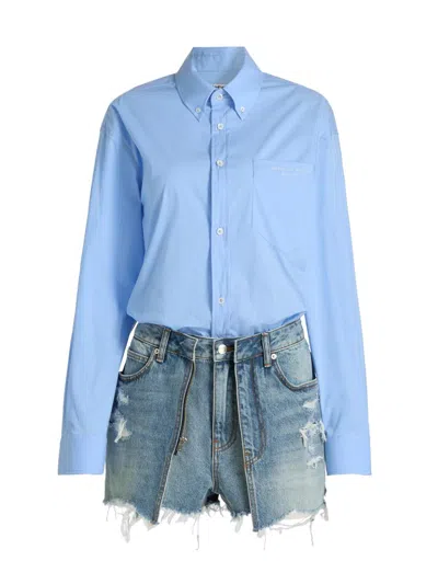 Alexander Wang Alexanderwang Mixed Media Romper Skort In Blue