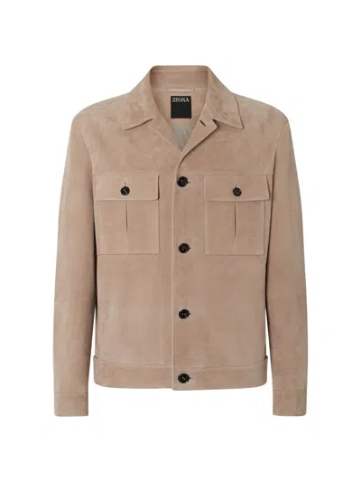 Zegna Long-sleeved Button Jacket In Neutral
