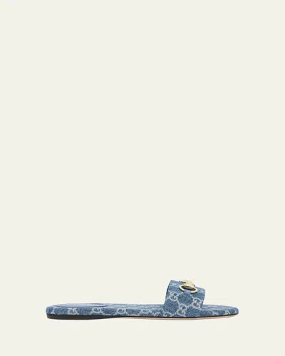 Gucci Flat Sandals Open Toe Patterned Fabric Hardware In Multi