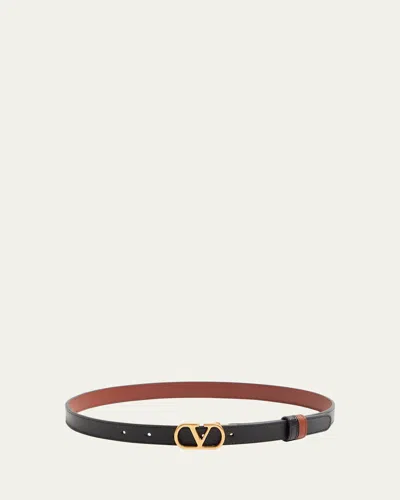 Valentino Garavani Vlogo Signature Reversible Shiny Calfskin Belt - 20mm / 1.2 In. Woman Black/deep In Black