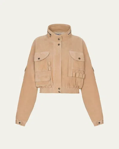 Balmain Suede Multi-pocket Utility Jacket In Nude