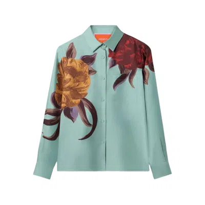 La Doublej La Double J Boy Printed Silk-twill Shirt In Blue