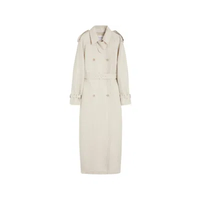 Max Mara Double-breasted Linen Drill Overcoat In Neutral