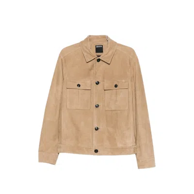 Zegna Long-sleeved Button Jacket In Neutral