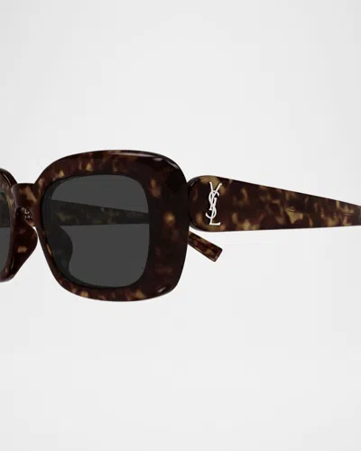 Saint Laurent Recycled Acetate Rectangular Sunglasses In Brown