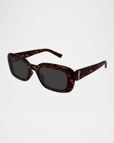 Saint Laurent Recycled Acetate Rectangular Sunglasses In Brown