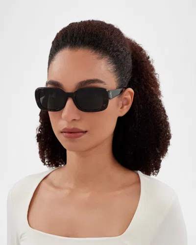 Saint Laurent Recycled Acetate Rectangular Sunglasses In Brown