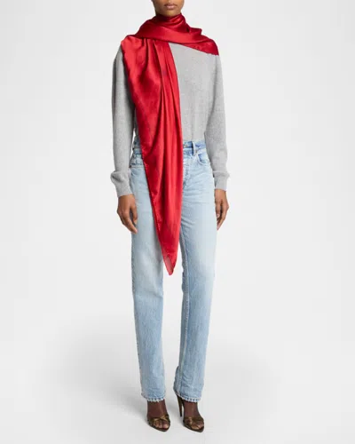 Saint Laurent Cassandre Square Silk Scarf In Red