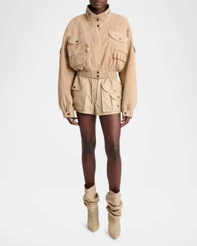 Balmain Suede Multi-pocket Utility Jacket In Brown