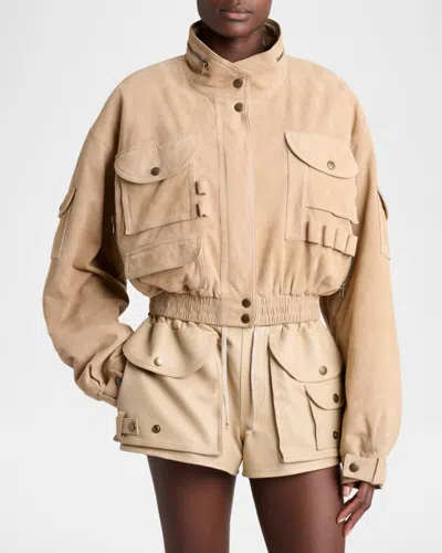 Balmain Suede Multi-pocket Utility Jacket In Brown