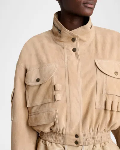 Balmain Suede Multi-pocket Utility Jacket In Brown