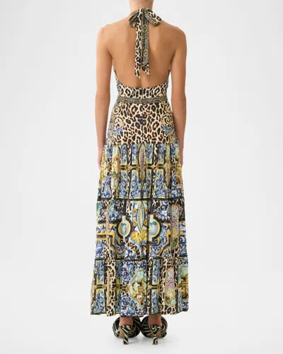 Camilla Halter Jersey Dress With Tiered Skirt Sevillian Style In Multi