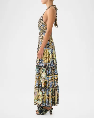 Camilla Halter Jersey Dress With Tiered Skirt Sevillian Style In Multi