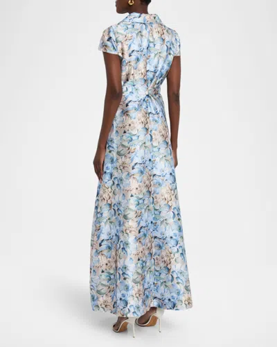 Sachin & Babi Etienne Floral-print Mikado Wrap Gown In Blue