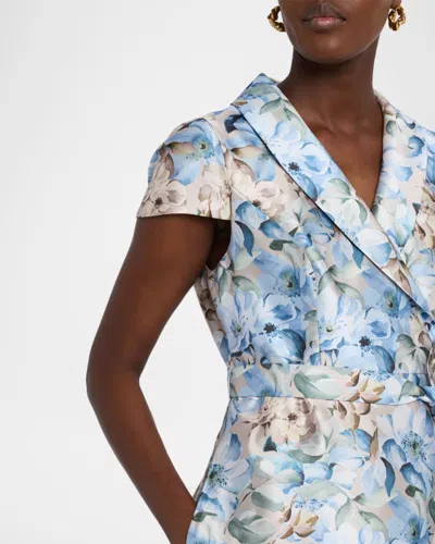 Sachin & Babi Etienne Floral-print Mikado Wrap Gown In Blue