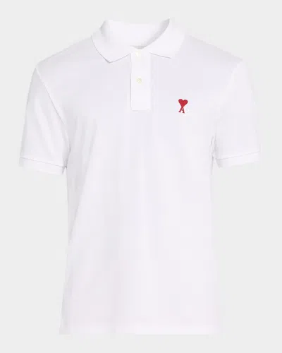 Ami Alexandre Mattiussi Ami Paris Men Cotton Polo Shirt With Iconic Embroidery In White