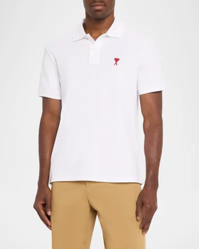 Ami Alexandre Mattiussi Ami Paris Men Cotton Polo Shirt With Iconic Embroidery In White