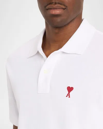 Ami Alexandre Mattiussi Ami Paris Men Cotton Polo Shirt With Iconic Embroidery In White