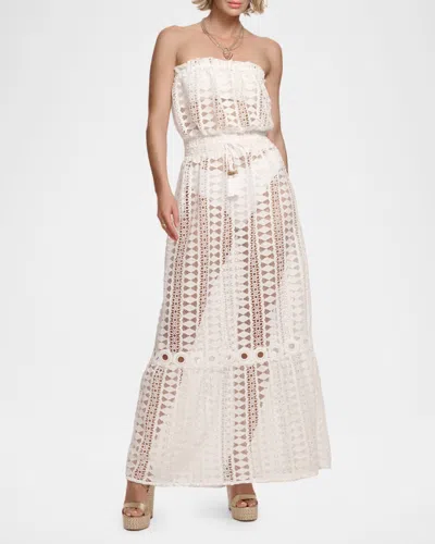 Ramy Brook Henrietta Cotton Embroidered Strapless Coverup Dress White In Pink