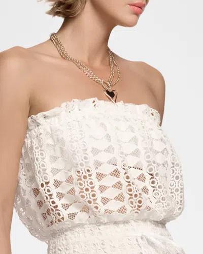 Ramy Brook Henrietta Cotton Embroidered Strapless Coverup Dress White In Pink