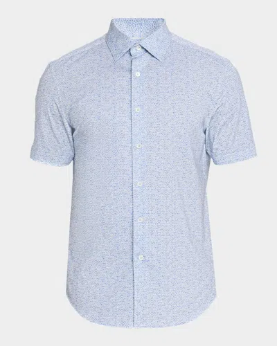 Bugatchi Print Short Sleeve Button-up Shirt In Blue
