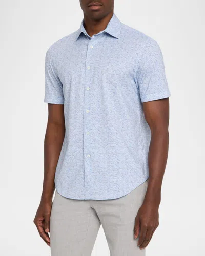 Bugatchi Print Short Sleeve Button-up Shirt In Blue