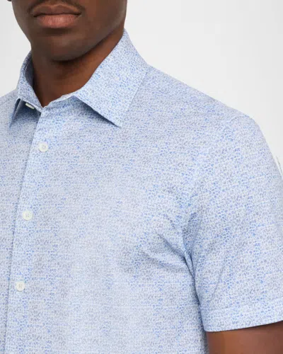 Bugatchi Print Short Sleeve Button-up Shirt In Blue