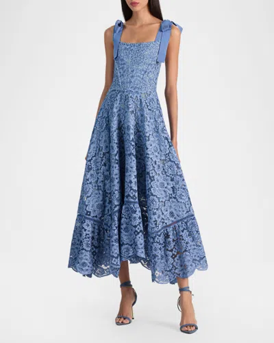 Alice And Olivia Rosalee Lace Bustier Maxi Dress In Blue