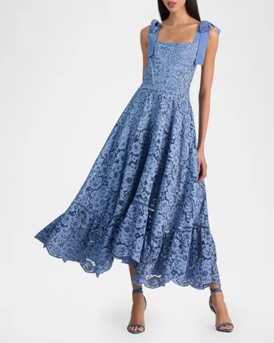 Alice And Olivia Rosalee Lace Bustier Maxi Dress In Blue