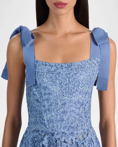 Alice And Olivia Rosalee Lace Bustier Maxi Dress In Blue