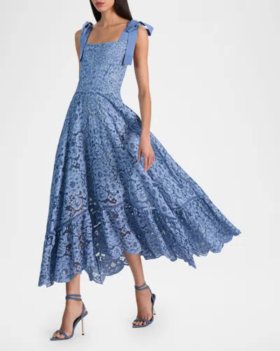 Alice And Olivia Rosalee Lace Bustier Maxi Dress In Blue
