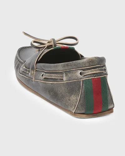 Gucci Gg Logo Leather Loafer In Gray