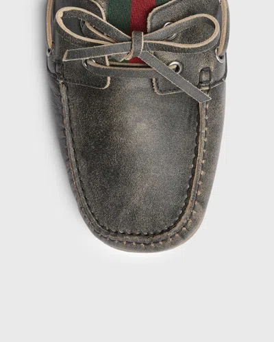 Gucci Gg Logo Leather Loafer In Gray