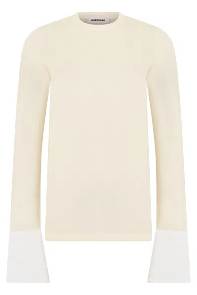 Darkpark Nora Jumper With Buttoned Shirt Cuffs In Off White