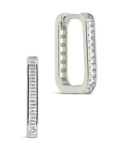 Sterling Forever Piper Cz Rectangular Hoop Earrings In Metallic