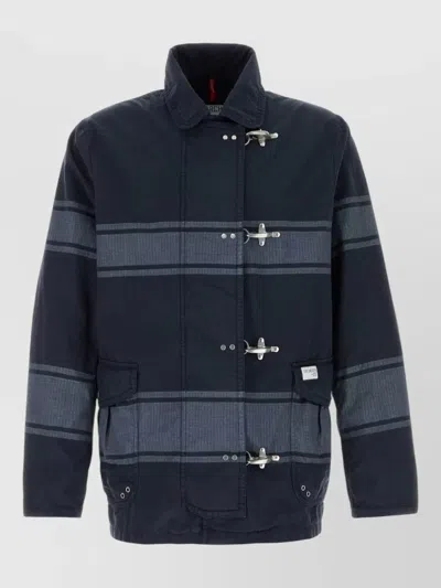 Fay Cotton Jacket High Collar Checked Pattern Pockets In Black