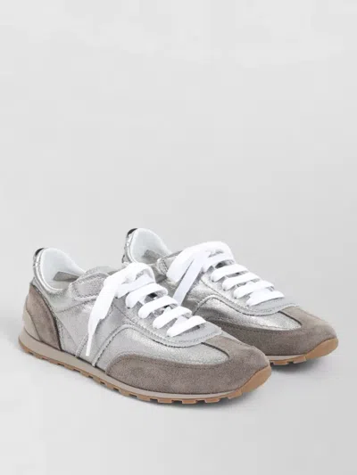 Brunello Cucinelli Monili Pull-tab Crinkle-effect Leather Low-top Sneakers In Gray