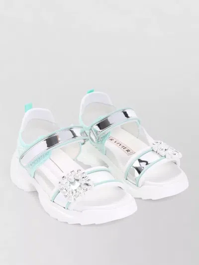 Roger Vivier Multicolor Viv On The Run Leather Sandals In White