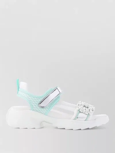 Roger Vivier Multicolor Viv On The Run Leather Sandals In White