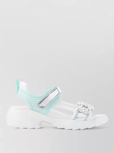 Roger Vivier Multicolor Viv On The Run Leather Sandals In White