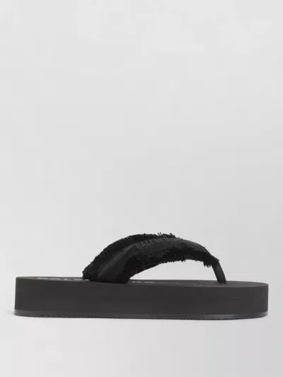 Balenciaga Fringed Strap Logo Embroidered Sandals For Women In Black