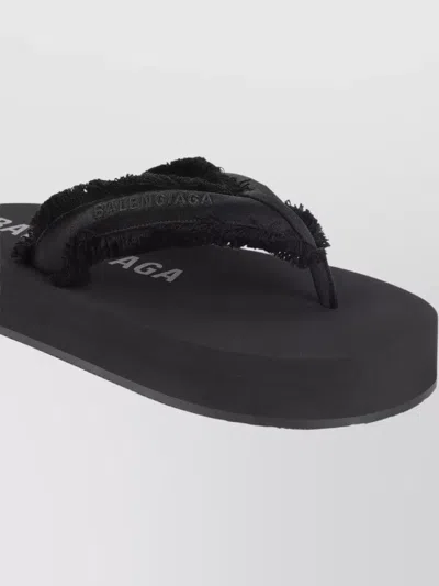 Balenciaga Fringed Strap Logo Embroidered Sandals For Women In Black