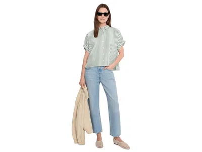 Lilla P Striped Oversized Button Down Dolman In Green